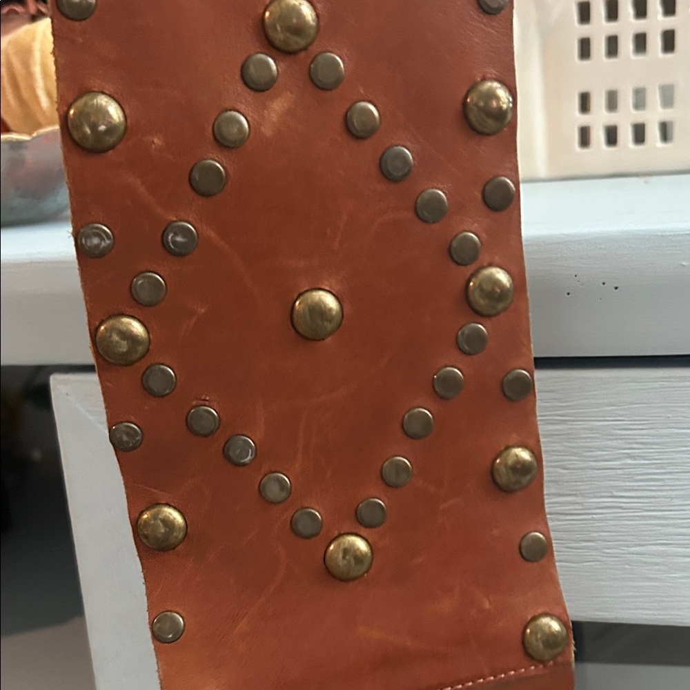 Arden B Brown Leather Belt with Gold Studs - Picture 6 of 16